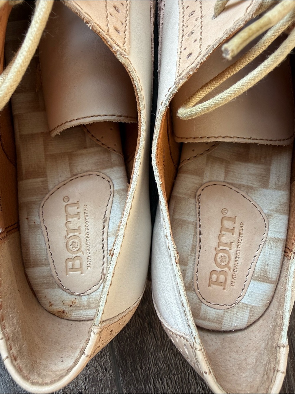 Born Two-Tone Leather Wingtip Oxfords in Blush and Cream - Picture 8 of 11